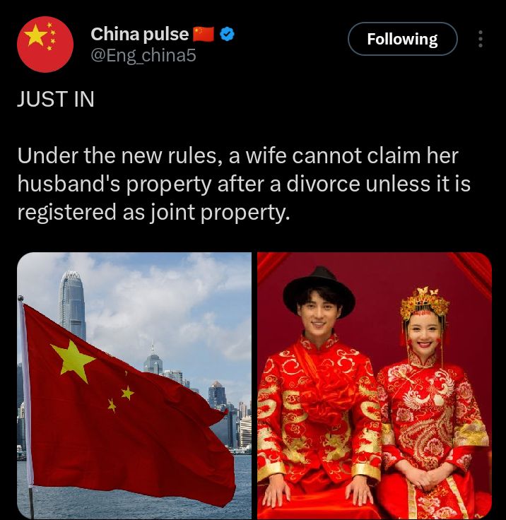 China updates divorce rules: Property now awarded based on contribution, not equal split