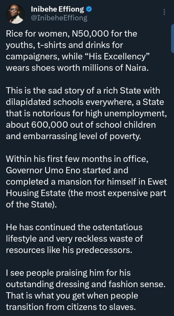 "Governor Umo Eno has gotten away with murder" &mdash; Human rights lawyer