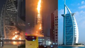 Dubai iconic hotel Burj Al Arab in flames after being hit by Iranian missile strikes, several injured