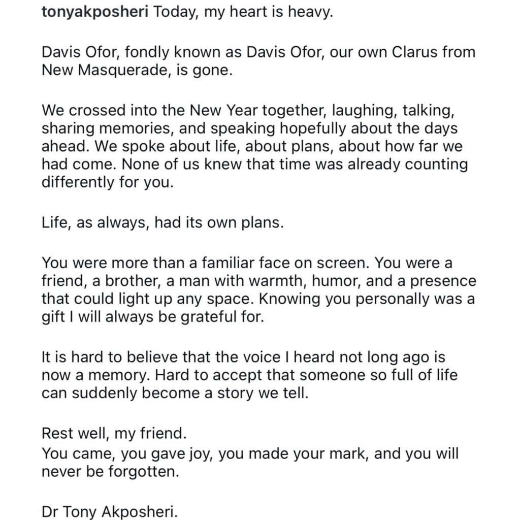 Sad news in Nollywood as veteran actor Davis Ofor dies at 85