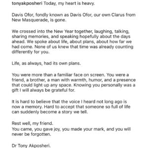 Sad news in Nollywood as veteran actor Davis Ofor dies at 85