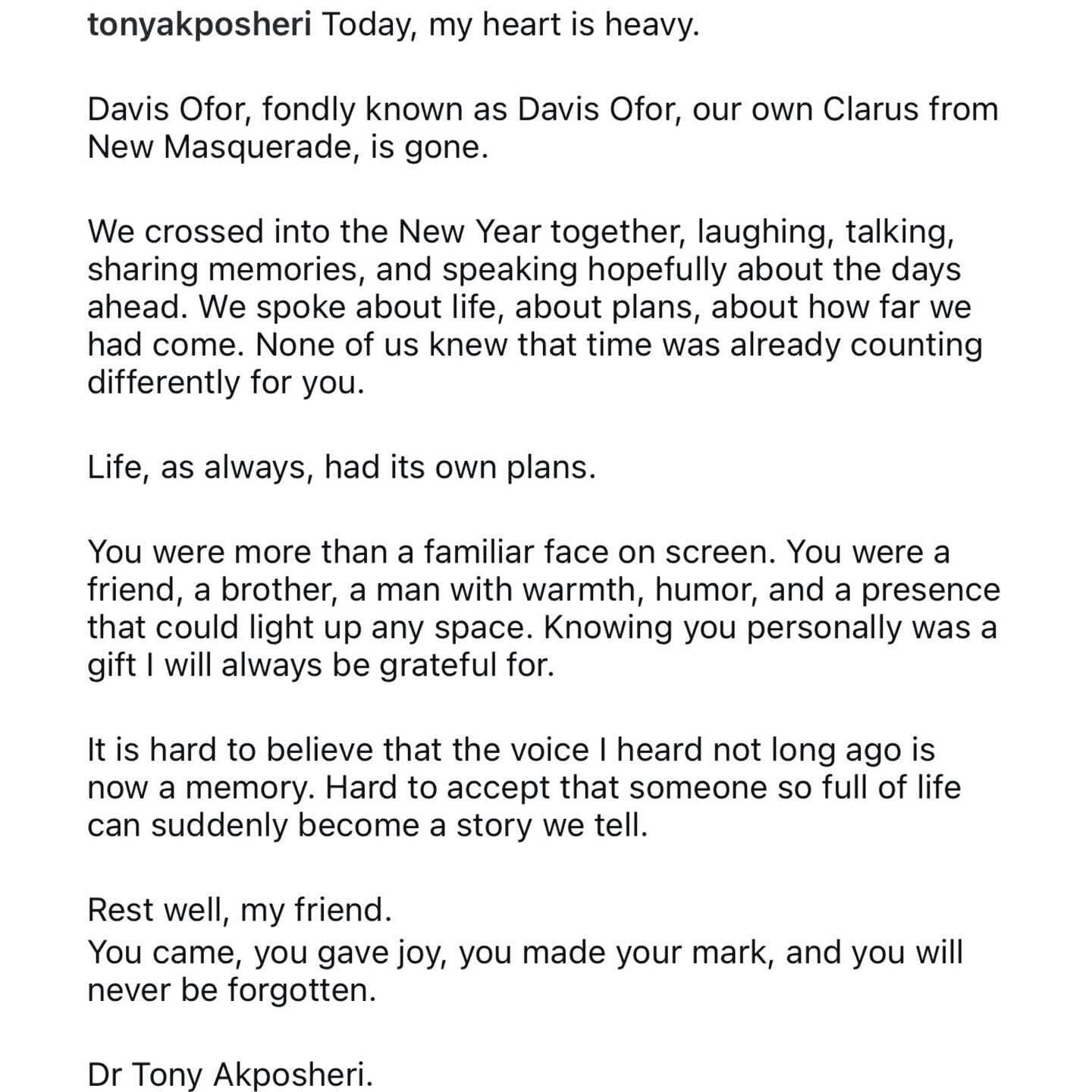 Sad news in Nollywood as veteran actor Davis Ofor dies at 85