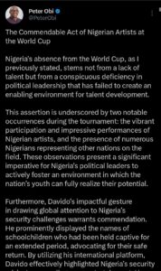 Peter Obi applauds Davido&rsquo;s &lsquo;Bring Them Home&rsquo; World Cup protest outfit
